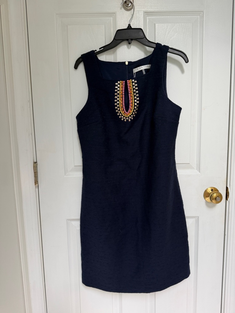 Trina Turk Navy Sleeveless Mini Dress with Pink and Yellow Bead Accent